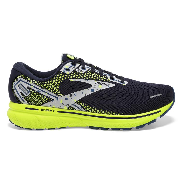 Brooks Ghost 14 Cushioned Road Running Shoes - Men's - Navy/Nightlife/Oyster (70293-IXRG)